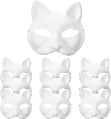 jarbins 10 Pieces Cat Masks to Paint Blank Cat Masks to Decorate with Strap Therian Masks Craft Cat Masks for Party Favor Halloween Masquerade Cosplay Accessories in Kuwait