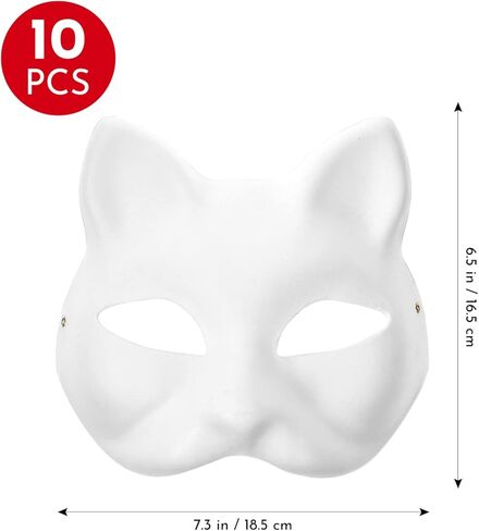 jarbins 10 Pieces Cat Masks to Paint Blank Cat Masks to Decorate with Strap Therian Masks Craft Cat Masks for Party Favor Halloween Masquerade Cosplay Accessories in Kuwait