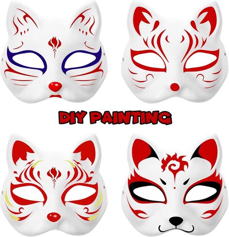 jarbins 10 Pieces Cat Masks to Paint Blank Cat Masks to Decorate with Strap Therian Masks Craft Cat Masks for Party Favor Halloween Masquerade Cosplay Accessories in Kuwait