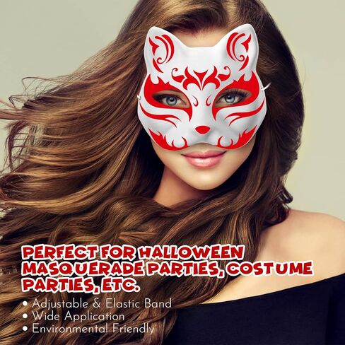 jarbins 10 Pieces Cat Masks to Paint Blank Cat Masks to Decorate with Strap Therian Masks Craft Cat Masks for Party Favor Halloween Masquerade Cosplay Accessories in Kuwait