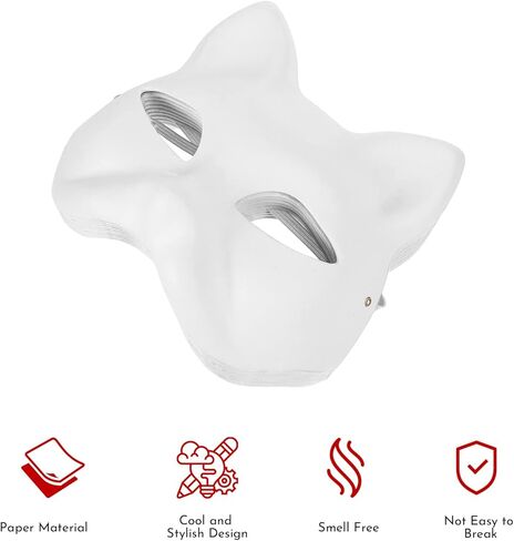 jarbins 10 Pieces Cat Masks to Paint Blank Cat Masks to Decorate with Strap Therian Masks Craft Cat Masks for Party Favor Halloween Masquerade Cosplay Accessories in Kuwait