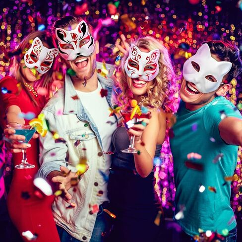 jarbins 10 Pieces Cat Masks to Paint Blank Cat Masks to Decorate with Strap Therian Masks Craft Cat Masks for Party Favor Halloween Masquerade Cosplay Accessories in Kuwait