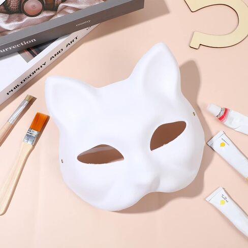jarbins 10 Pieces Cat Masks to Paint Blank Cat Masks to Decorate with Strap Therian Masks Craft Cat Masks for Party Favor Halloween Masquerade Cosplay Accessories in Kuwait