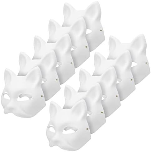 jarbins 10 Pieces Cat Masks to Paint Blank Cat Masks to Decorate with Strap Therian Masks Craft Cat Masks for Party Favor Halloween Masquerade Cosplay Accessories in Kuwait