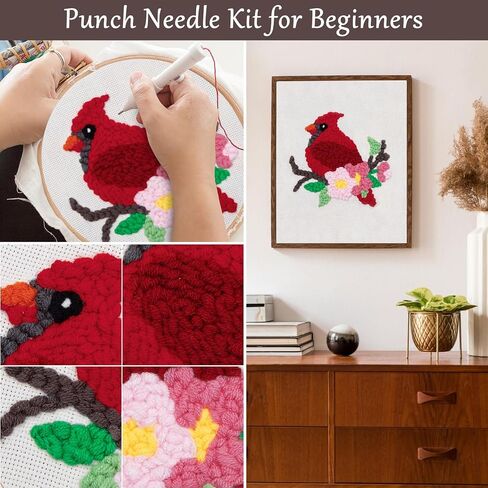 Louise Maelys Beginner Adults Punch Needle Kit لوازم التطريز، مجموعة سجاد DIY، مجموعات الغرز المتقاطعة بما في ذلك قلم التطريز والقماش والطوق والخيوط ونمط المناظر الطبيعية للتعليم in Kuwait