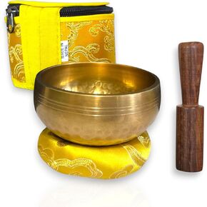 4" Hand-Hammered Tibetan Singing Bowl Set – Includes Wooden Mallet, Handmade Cushion & Hand-Stitched Case – Meditation, Sound Healing & Yoga Tool – Made in Nepal in Saudi Arabia
