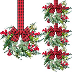 4pcs Small Christmas Wreath, 12.6 Inch Mini Cabinet Wreaths for Kitchen, Christmas Kitchen Decor with Ribbon Bows Red Berry Window Wreath for for Xmas Porch Wall Door Decor in Saudi Arabia