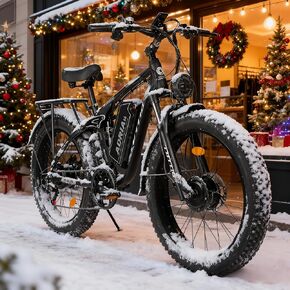 Tuttio Adria26 دراجة كهربائية بمحرك مزدوج بقدرة 5000 وات، دراجة كهربائية بقدرة 40-46 ميلاً في الساعة للبالغين، دراجة كهربائية بإطار عريض مقاس 26 * 4 بوصة، دراجة كهربائية بإطار عريض 52 فولت 210 نيوتن متر، دراجة ترابية كهربائية كاملة التعليق للصيد على الطرق in Kuwait