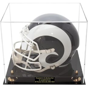 Better Display Cases Clear Acrylic Full-Size Football Helmet Display Case with Custom Name Plate, Mirror Case, Purple Risers, and Black Base (A002/V44) in Saudi Arabia