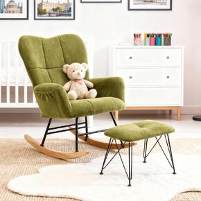 KEEZY Rocking Chair Nursery with Stool,Upholstered Glider Rocker,Rocking Accent Chair with Padded Seat with High Backrest,Reading Chair,Armchair Comfy Side Chair for Living Room Bedroom (Gray) in Saudi Arabia
