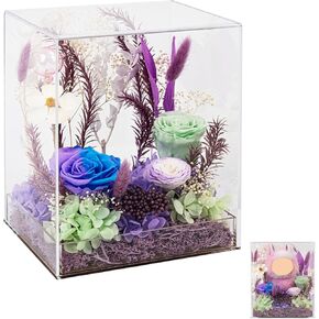 صندوق هدايا روزورا مربع من الورود المحفوظة - زهور حقيقية إلى الأبد في غطاء أكريليك شفاف، عيد الحب للنساء (وردي، 9 ورود) in Kuwait