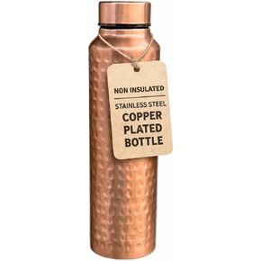 زجاجة مياه BOLD & DIVINE Premium 32oz من النحاس النقي المطروق للشرب - فوائد صحية الأيورفيدا - وعاء مياه نحاسي مصنوع يدويًا - تصميم مانع للتسرب، خالٍ من الصدأ - اختيار صديق للبيئة in Kuwait