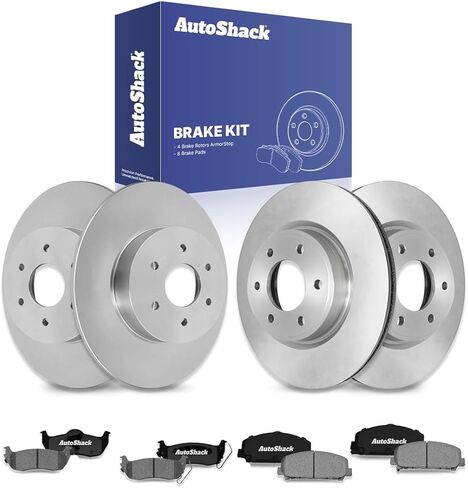 استبدال مجموعة فرامل Autoshack لعام 2011-2015 Nissan Titan 2012-2015 Armada 5.6L V8 4WD RWD الخلفي الأمامي الخلفي والقرص المغطى بالقرص الإلكترونية المغلفة دوارات الفرامل السيراميك BRAKEPKG593 in Kuwait