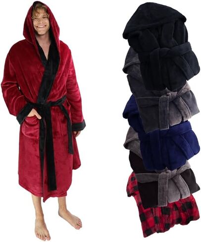 Ross Michaels Mens Robe Hooded Wrap Style - Mid Length Plush Fleece Bathrobe (Black, 3X-Large) in Kuwait