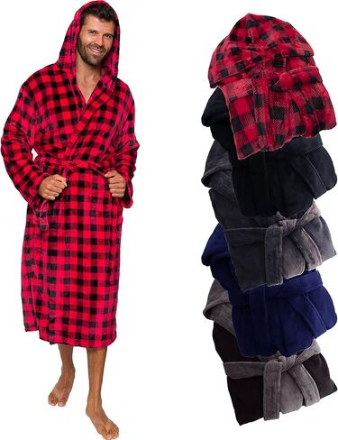 Ross Michaels Mens Robe Hooded Wrap Style - Mid Length Plush Fleece Bathrobe (Black, 3X-Large) in Kuwait