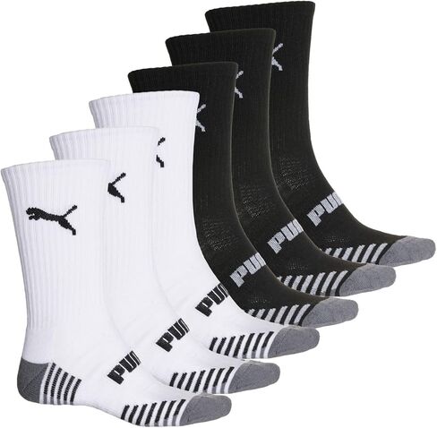 Puma Men's 6-Pack Logo Crew Socks P114359, Black/White, Sock Size 10-13/Shoe Size 6-12 in Kuwait