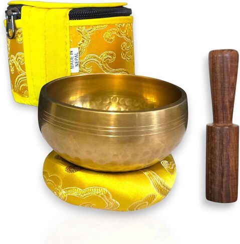4" Hand-Hammered Tibetan Singing Bowl Set – Includes Wooden Mallet, Handmade Cushion & Hand-Stitched Case – Meditation, Sound Healing & Yoga Tool – Made in Nepal in Saudi Arabia