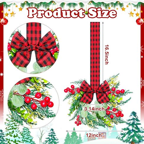 4pcs Small Christmas Wreath, 12.6 Inch Mini Cabinet Wreaths for Kitchen, Christmas Kitchen Decor with Ribbon Bows Red Berry Window Wreath for for Xmas Porch Wall Door Decor in Saudi Arabia