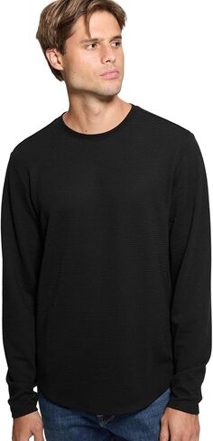 GUESS Men's Long Sleeve Linear Texture Jersey Crew in Saudi Arabia