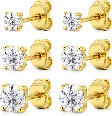 14K Gold Stud Earrings For Women Hypoallergenic - 𝟵𝟮𝟱 𝗦𝘁𝗲𝗿𝗹𝗶𝗻𝗴 𝗦𝗶𝗹𝘃𝗲𝗿 Post Small Earrings Stacks For Sensitive Ears Trendy Dainty Cute Cubic Zirconia Heart Flower Cartilage Tragus Earring Sets For Multiple Piercing Jewelry 3Pairs in Saudi Arabia