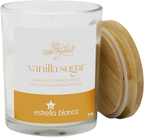 شمعة معطرة - سكر الفانيليا، شمع الصويا العطري، يدوم طويلاً، احتراق لمدة 35 ساعة، طبقة علوية من الخيزران، 7 أونصة in Saudi Arabia