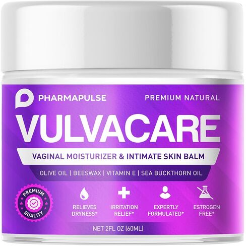 Pharmapulse Vaginal Moisturizer, Vulva Balm Cream, Intimate Skin Care, Menopause Support - Relieves Dryness, Itching, Burning, Redness, Chafing, Odor, Irritation - Estrogen Free 2oz in Kuwait