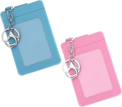 2 PCS Slim Keychain Card Holder Pu Leather Leather Back/Front Pocket Wallet Ceychain Card Card مع Clasps Metal Clasps Rings for Men Women Bank ID student Cards Cards Metro Cards in Kuwait