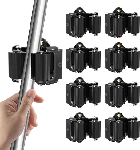 حامل ممسحة ومكنسة 4 عبوات، حامل مكنسة من الفولاذ المقاوم للصدأ، حامل مكنسة يثبت على الحائط لتنظيم مكنسة الممسحة في الحديقة وغرفة الغسيل وتنظيف مرآب المطبخ والحمام (رمادي) in Kuwait