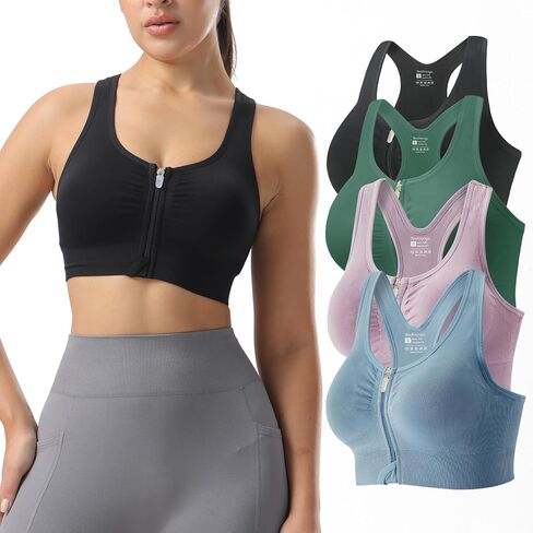 Zip Front Sports Bras for Women-Raceback Pack pack bra pack for workout Yoga Gym Running in Saudi Arabia