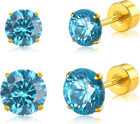 20G G23 Titanium Flat Back Stud Earrings, Golden Silvery Tragus Labret Cartilage Helix Body Piercing Jewelry of 4-6MM Cubic Zirconia for Women Men in Saudi Arabia