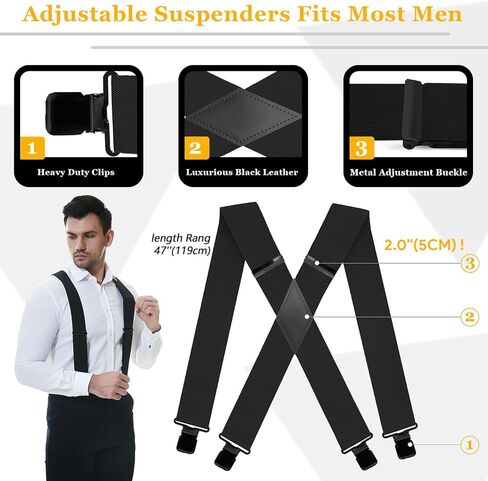 Suspenders for Men Big and Tall X Back Adjustable 2" Wide Elastic Braces with 4 Heavy Duty Clips in Saudi Arabia