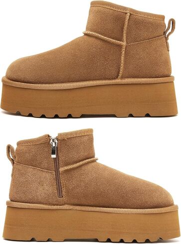 Haifago Suede Platform Mini Snow Boots for Women, Fur Lined Zip up Ankle Winter Booties, Womens Classic Short Boot, Botas Plataforma Para Mujer in Kuwait