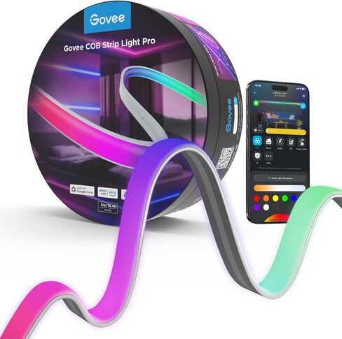 Govee COB LED Strip Light Pro ، مصابيح LED لغرفة النوم متوافقة مع Alexa ومساعد Google و Matter ، RGBICW الضوء مع أبيض دافئ ، ضوء الشريط الذكي ، مصابيح LED لغرفة النوم ، تغيير اللون ، 9.8 قدم in Saudi Arabia
