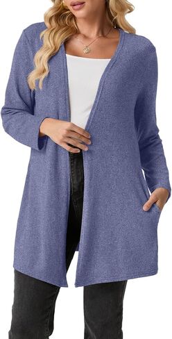 كنزات كارديجان للنساء خفيفة الوزن الأكمام الطويلة المفتوحة في الشتاء الخريف غير الرسمي كارديجان مع جيوب (S-3XL) in Kuwait