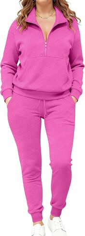 مجموعة Bealin مكونة من قطعتين للنساء بدلة رياضية بأكمام طويلة وقمصان رياضية بنصف سحاب وسراويل رياضية متطابقة in Kuwait