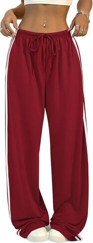 Women's Side Striped Pant Baggy Wide Leg Sweatpants Drawstring Low Waisted Slit Track Pants Streetwear Joggers in Saudi Arabia