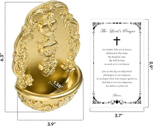 Holy Water Font Sacred Heart Catholic Decor - Holy Water Holder with Lord's Prayer Card Fuente De Agua Bendita for Wall, Altar, Home Entrance in Saudi Arabia