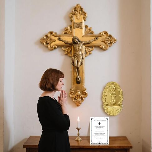 Holy Water Font Sacred Heart Catholic Decor - Holy Water Holder with Lord's Prayer Card Fuente De Agua Bendita for Wall, Altar, Home Entrance in Saudi Arabia