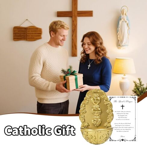 Holy Water Font Sacred Heart Catholic Decor - Holy Water Holder with Lord's Prayer Card Fuente De Agua Bendita for Wall, Altar, Home Entrance in Saudi Arabia