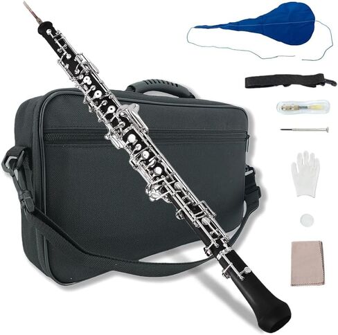 Professional Oboe C Key Forked-F Resonance Semi-Automatic Woodwind Instruments Ebonite Body Silver-Plated Keys with Oboe Reeds & Case Ideal for Beginners, Students & Advanced Players in Saudi Arabia
