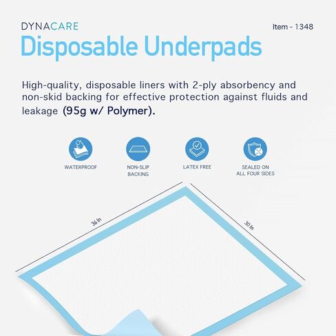 Dynarex 1348 Disposable UnderPad with Polymer, 30" x 36", 90g, Pack of 50 in Kuwait