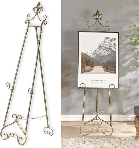 6 "6" G Gold Easel Stand for Sign ، شاشة معدنية كبيرة قابلة للتعديل تقف لعرض صور ملصق زفاف الصور التي تعرض مع دعم السلسلة in Kuwait
