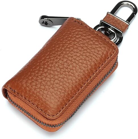Luckybay Leather Car Key Holder - Compact Auto Key Fob Protector Pouch with Zipper for Smart Keys ، Folding Keys ، Coins - Keychain Wallet for Men & Women in Kuwait