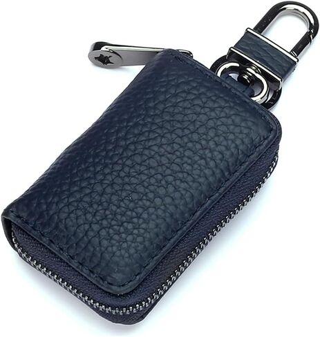 Luckybay Leather Car Key Holder - Compact Auto Key Fob Protector Pouch with Zipper for Smart Keys ، Folding Keys ، Coins - Keychain Wallet for Men & Women in Kuwait