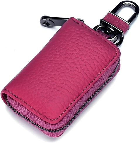 Luckybay Leather Car Key Holder - Compact Auto Key Fob Protector Pouch with Zipper for Smart Keys ، Folding Keys ، Coins - Keychain Wallet for Men & Women in Kuwait