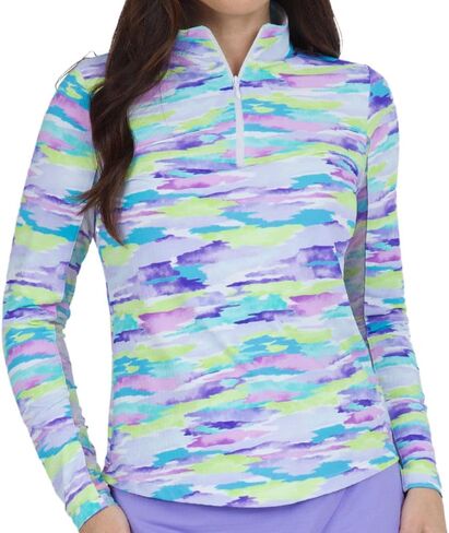 IBKUL Athleisure Wear Sun Protective UPF 50+ Icefil Cooling Jessie Print Long Sleeve Mock Neck Top – 10867 in Saudi Arabia
