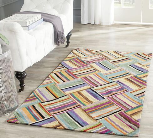 SAFAVIEH Straw Patch Collection 4' x 6' Pink/Multi STP150A Handmade Modern Wool Area Rug in Saudi Arabia