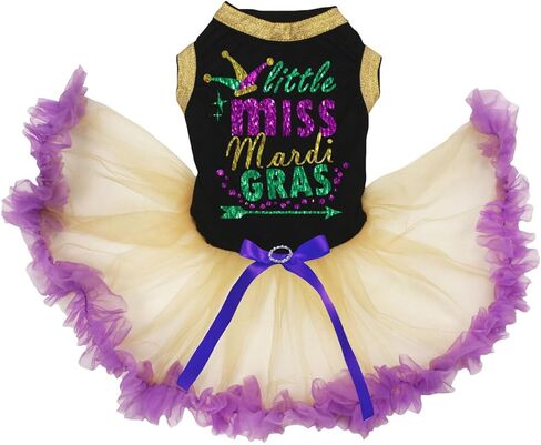 Petitebella Clown Little Miss Mardi Gras Puppy Dog Dress (Black/Purple Sequins, Medium) in Saudi Arabia