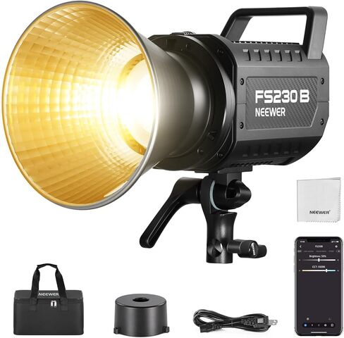 NEEWER 600W LED Studio Video Light 2.4G/APP Control 87100Lux/1m، 2700K-6500K Bi Color COB إضاءة مستمرة مع CRI95+، 12 مشهد، Bowens Mount Light Spotlight لتدفق تسجيل التصوير الفوتوغرافي، FS600B in Kuwait