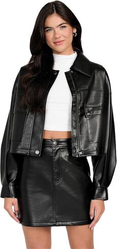 GUESS Women's Flaminia Crop Faux Leather Jacket in Saudi Arabia